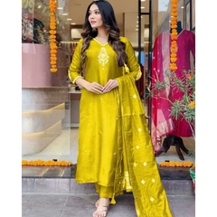 Yellow Indian Women Wedding Haldi Partywear Salwar Suit Straight Kurti Dress Set