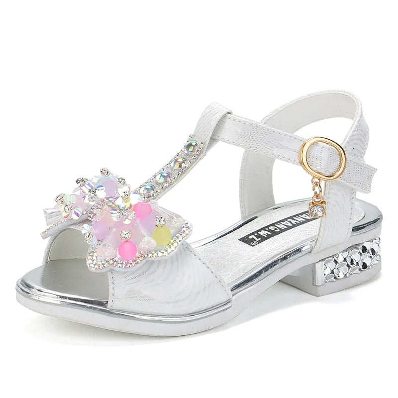 Girls' sandals  summer new girls students show shoes rhinestone bow Children's Princess Shoes