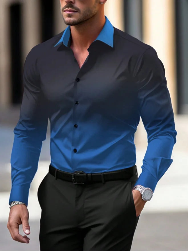 Classic line men's shirt, loose and comfortable long sleeved shirt, high-end business shirt, fashionable men's clothing