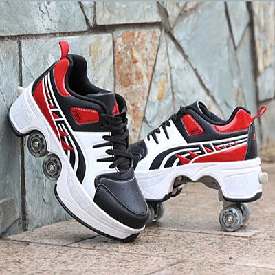 Casual Sneakers Walk Roller Skates Deform Runaway Four Wheel Skates for Adult Men Women Unisex Child Deform Wheel Parkour Shoes