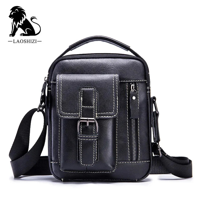 LAOSHIZI Brand Genuine Leather Shoulder Men Messenger s Small Casual Flap Zipper Design Male CrossBody Bag MINI Handbag