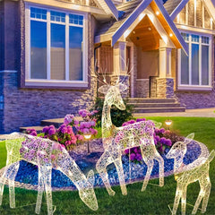 Iron Art Elk Deer Christmas Garden Decoration With LED Light Glowing Glitter Reindeer Xmas