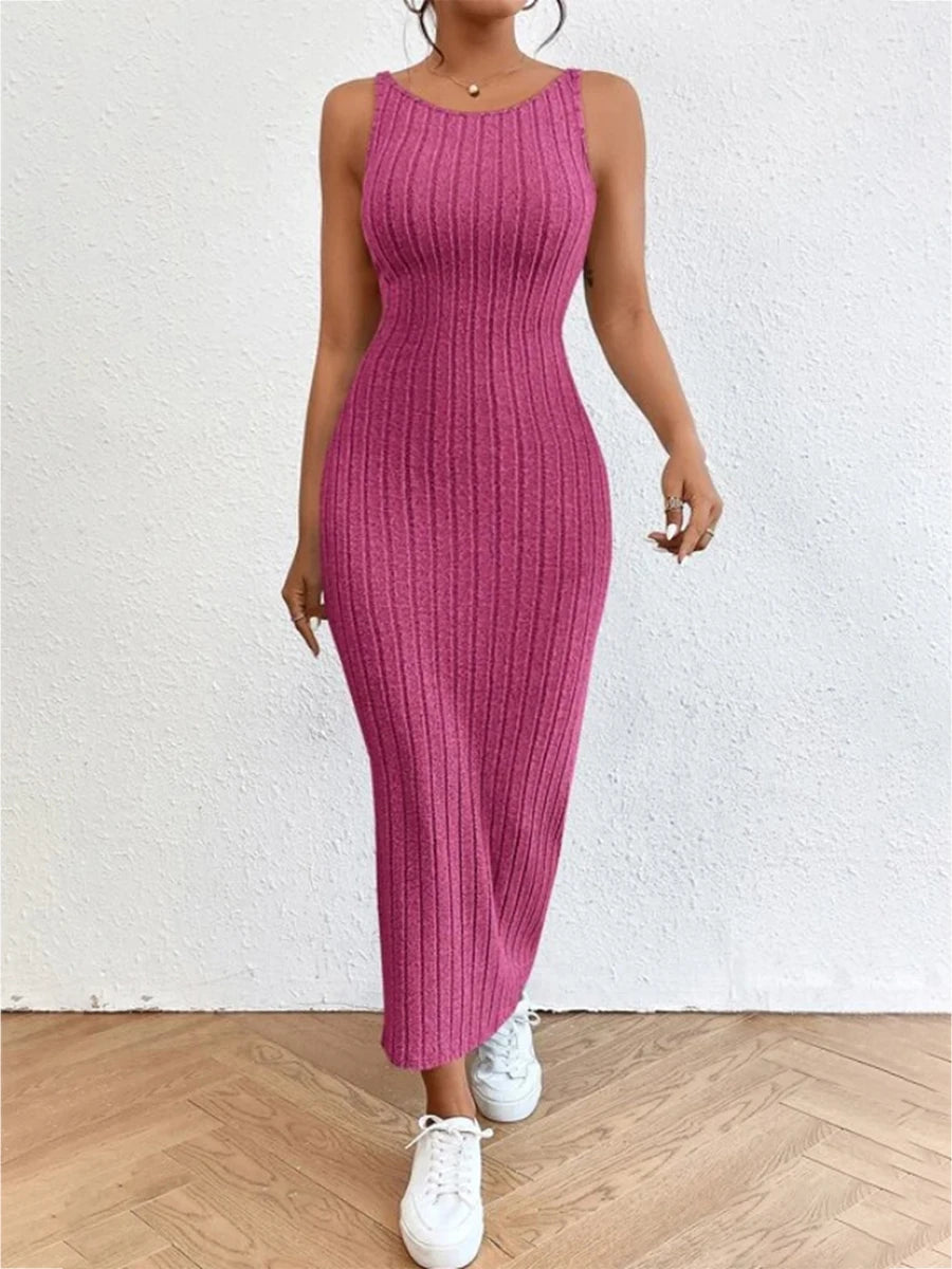 wsevypo Backless Knit Bodycon Long Dress