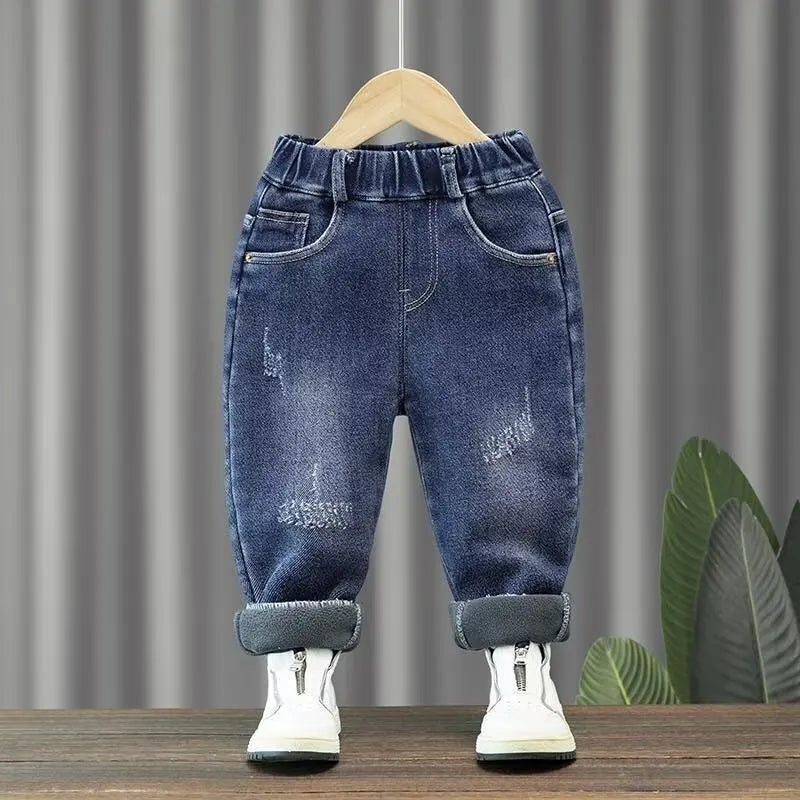 Children Winter Jeans Pants With Velvet Kids Thick Warm Denim Trousers Fleece For Teen Boys 3-14 Years Clothes