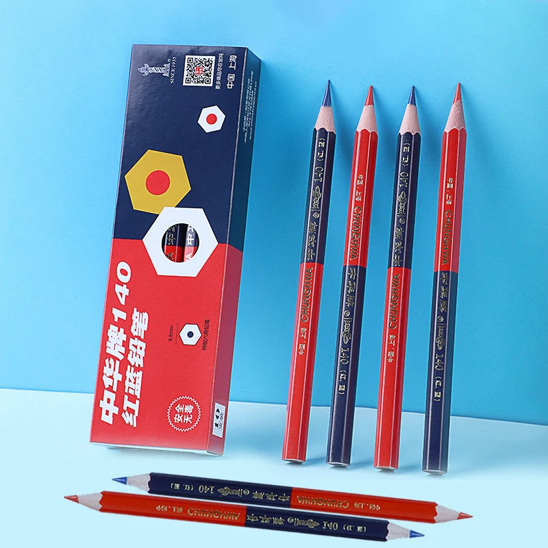 10Pcs Big Pencil,Red&Blue Double-Ended,Medical Science Laboratory Plotting Construction Wood Working Mark Stationery