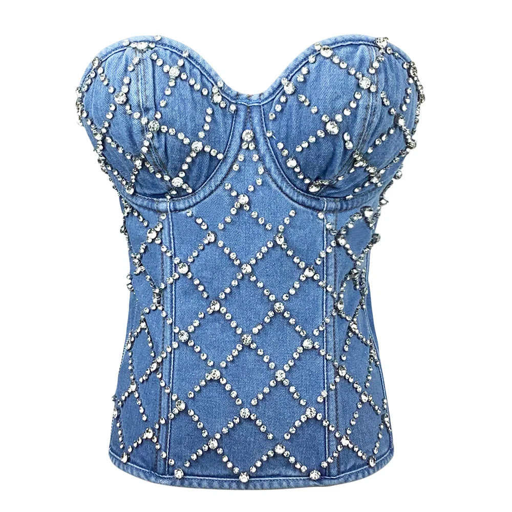 SXTHAENOO Women Fashion Crop Top Diamond Flower Strapless Vest Bustier Bra