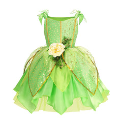 Disney Girls Tinker Bell Costume Kids Green Fairy Princess Tinkerbell Fancy Dress