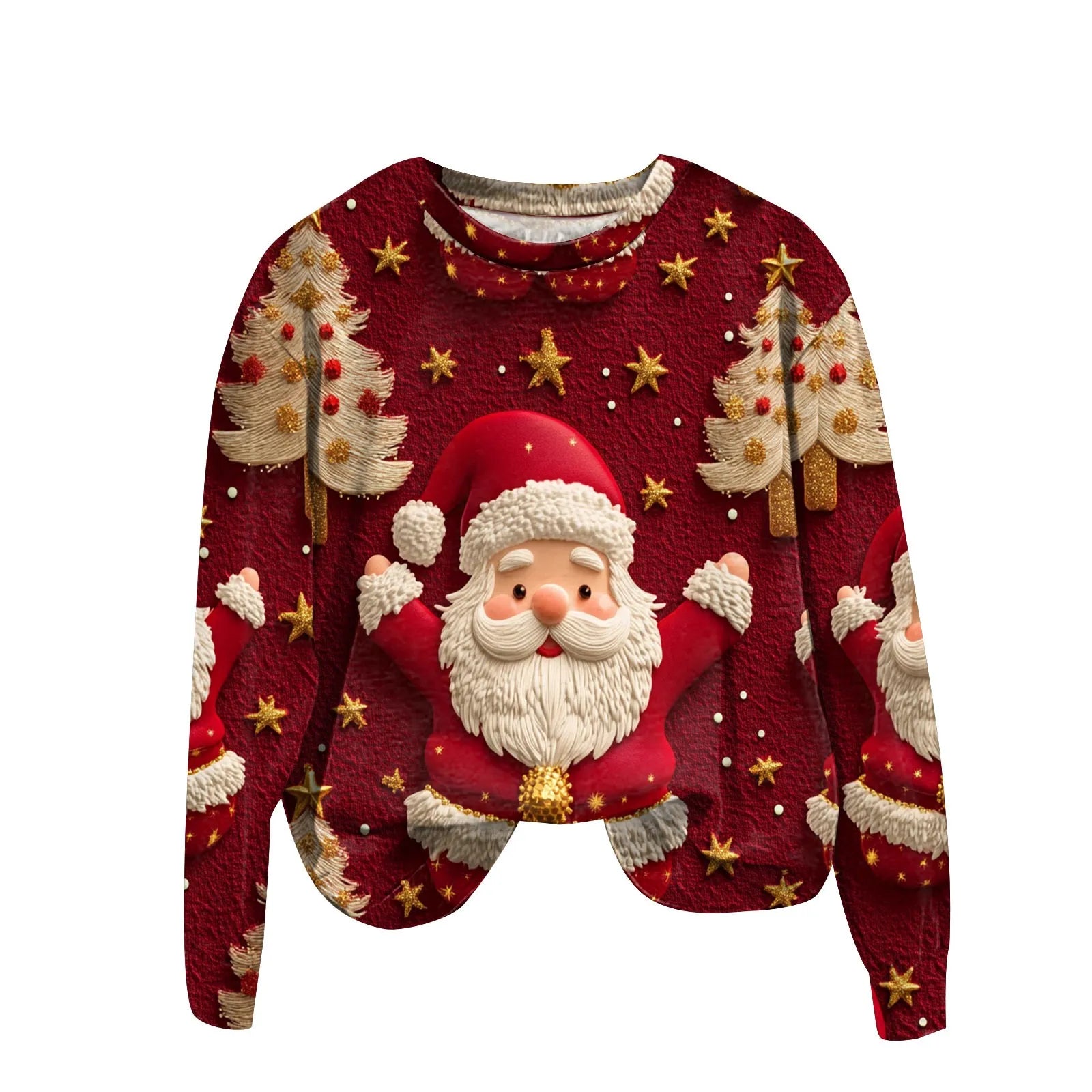 Women's Christmas Santa Claus Print Sweatshirt Casual Long Sleeve Crew Neck Sweatshirt