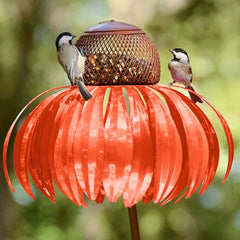 Bird Feeder Bottle with Stand Metal Flower Shaped Outdoor Garden Decoration Pink Coneflower Bird Feeder