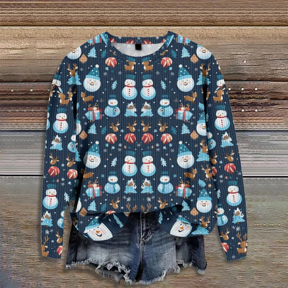 Cute Christmas Cartoon Sweatshirt Fashion New Year Women Crew Neck Hoodie Holiday Gift Casual Anime Pullovers Winter Streetwear