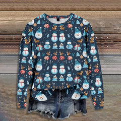 Cute Christmas Cartoon Sweatshirt Fashion New Year Women Crew Neck Hoodie Holiday Gift Casual Anime Pullovers Winter Streetwear