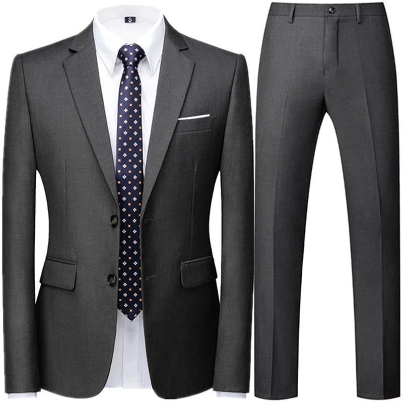 Spring Autumn Fashion New Men's Business Casual Solid Color Suits / Male One Button Blazers Jacker Coat Trousers Pants