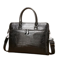 Real Cowhide Men's Bag Crocodile Pattern Briefcase Men's Handbag Genuine Leather Bag Shoulder bag