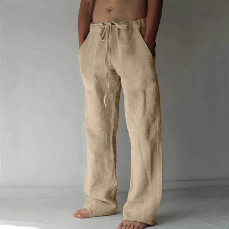 Men's Cotton Linen Pants Male Autumn New Breathable Solid Color Linen Trousers Fitness Streetwear