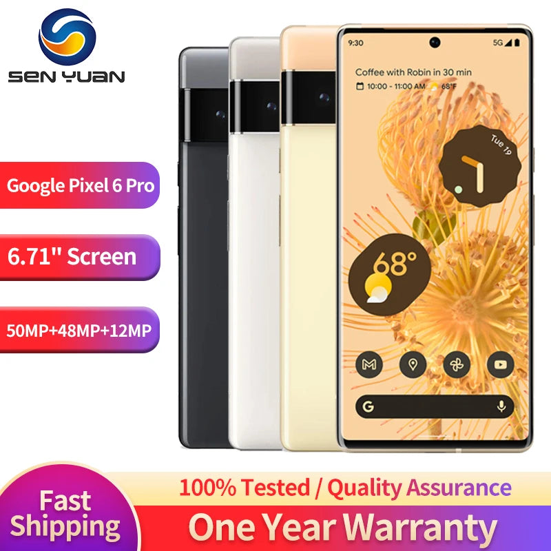 Google Pixel 6 Pro 5G Original Unlocked Mobile Phone 6.7'' 12GB RAM 128GB 256GB 512GB ROM NFC Octa Core Andriod 6pro Phone