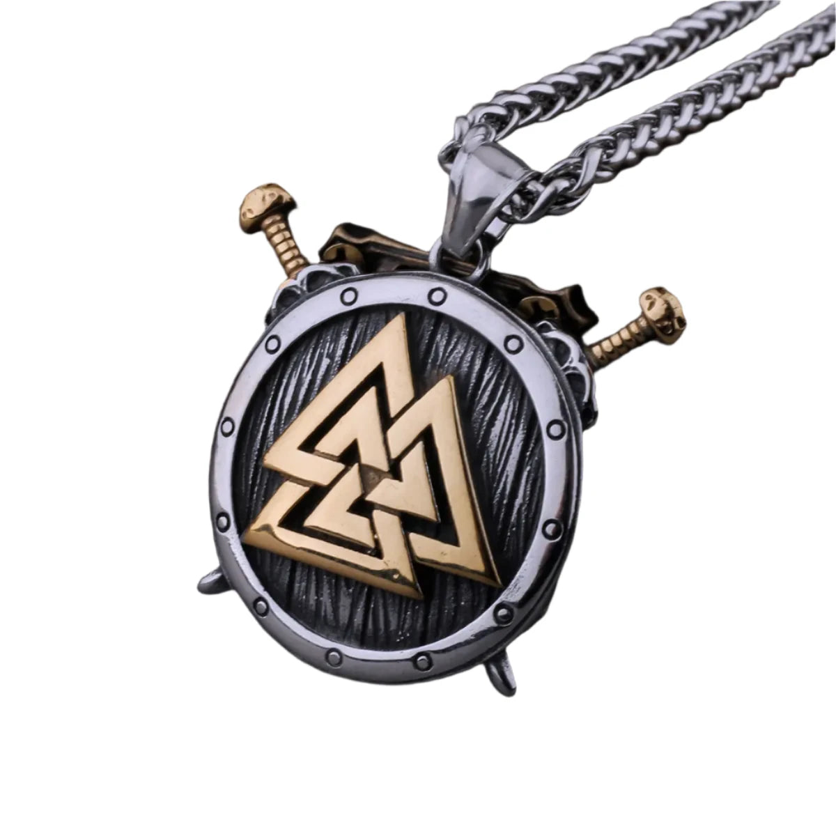 Stainless Steel Viking Valknut Sword Shield Necklace Mens Fashion Rune Amulet Pendant Necklace Vintage Nordic Jewelry Gift