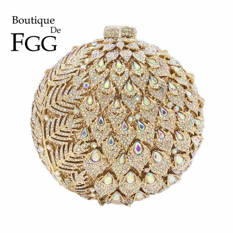 Round Ball Flower Women Evening Bags and Clutches Wedding Party Rhinestones Handbags