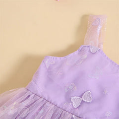 New Born Infant Baby Girls Sleeveless Mesh Butterfly Dress Romper Purple Bodysuit Skirt Sling Princess Dress