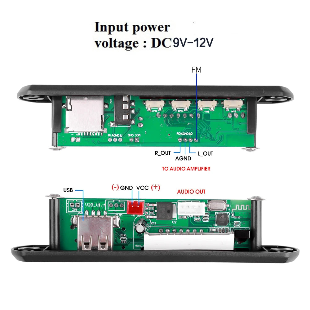 DC 5V 12V Wireless MP3 Decoder Board Bluetooth 5.0 WMA Audio Module USB TF Radio With Screen With Remote Control For Car