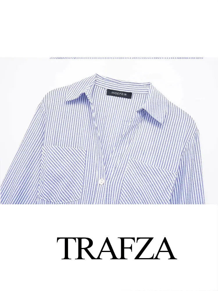 TRAFZA Women's Spring Shirt Style Midi Dress Retro Long Sleeve Single  Streetwear