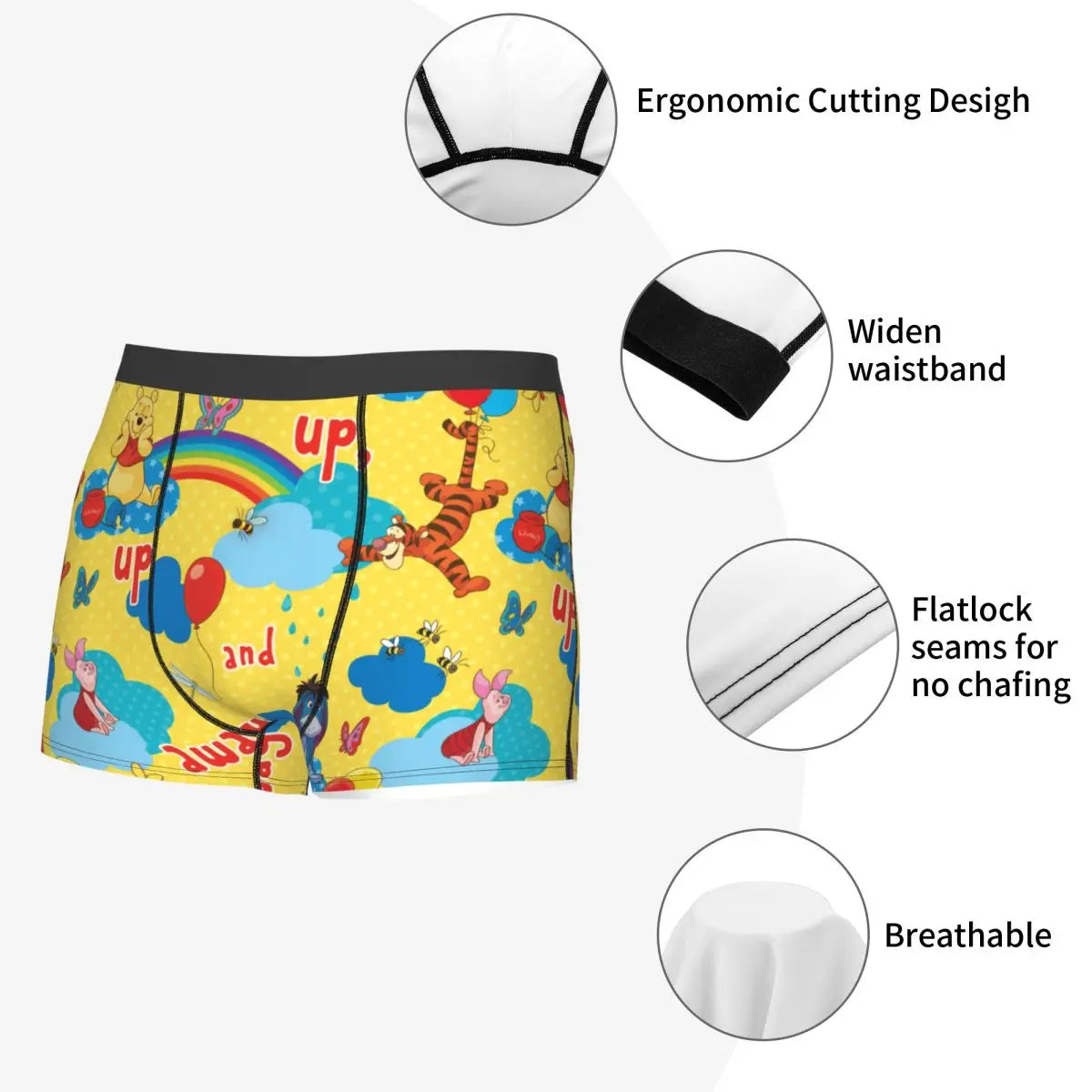 Funny Boxer Winnie The Pooh Up And Away Shorts Panties Briefs Men Underwear Breathable Underpants