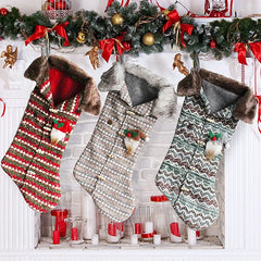 Plaid Christmas stockings knitted candy bag Christmas tree hanging socks