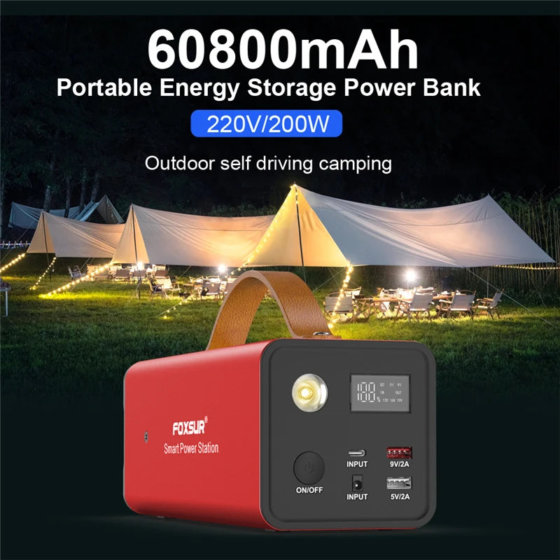 Power Bank Battery High Outdoor Charger 60800mAh with 220V AC Output for iPhone 14 Samsung S23 Laptop Power bank External Battery