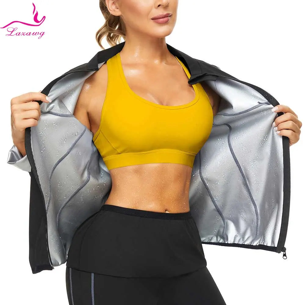 LAZAWG Sauna Jacket for Women Sweat Top Weight Loss Long Sleeves Thin Thermo Sportwear