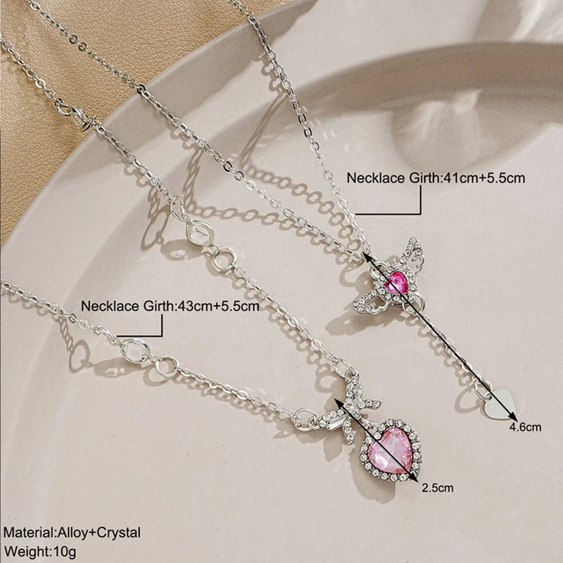 Crystal Angel Wings Heart Pendant Necklaces Set