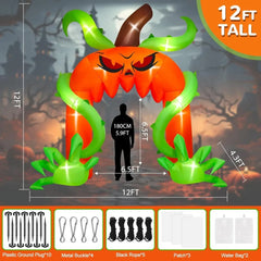 Halloween Archway Inflatables, Giant Pumpkin Arch Inflatable with LED Light Scary Outdoor Blow Up Decoration for Lawn Garden