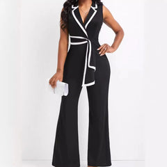 European and American Cross-border Summer Women's New Fashion V Neck Elegant Elegant Sleeveless Jumpsuit Wide Leg Pants