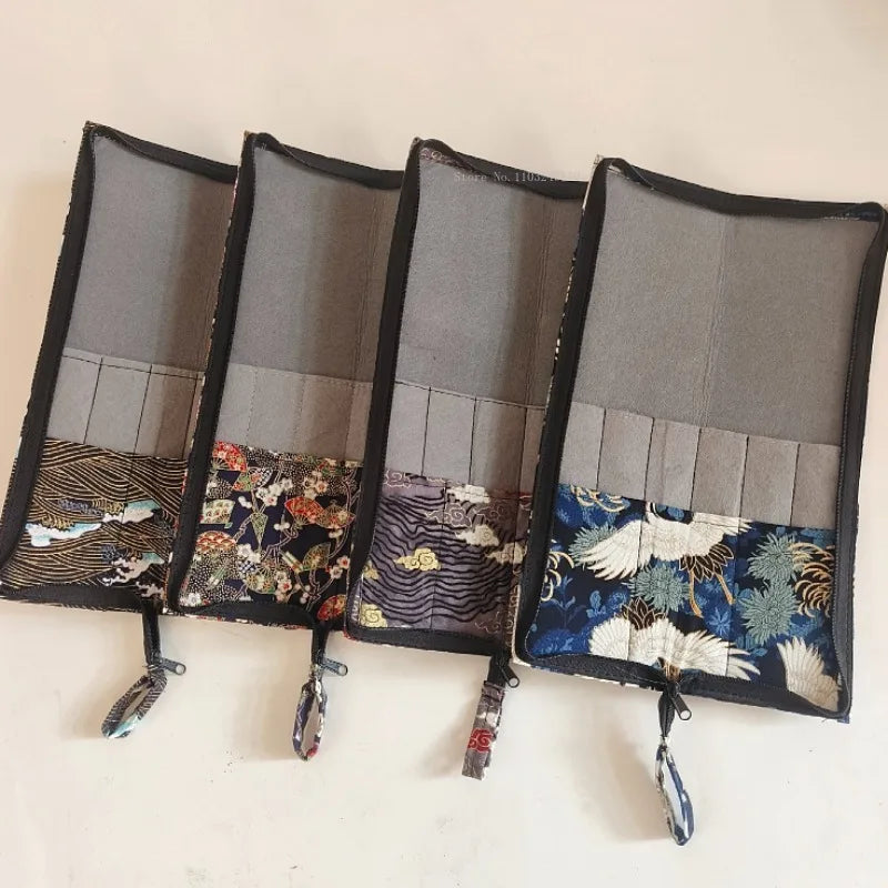 New Chinese Handmade Cloth Roll-up Pencil Bags Hot Gold Zipper Portable Brush Storage Bag  Writing and Painting Art Supplies