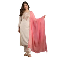 Rayon Embroidery Work Straight Kurta Palazzo Dupatta Set Women Designers Kameez