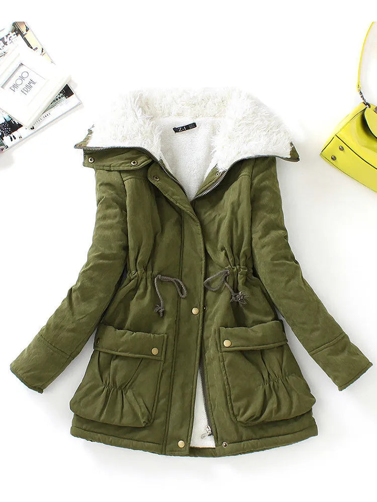 Winter Cotton Coat Women Slim Snow Outwear Medium-long Wadded Jacket