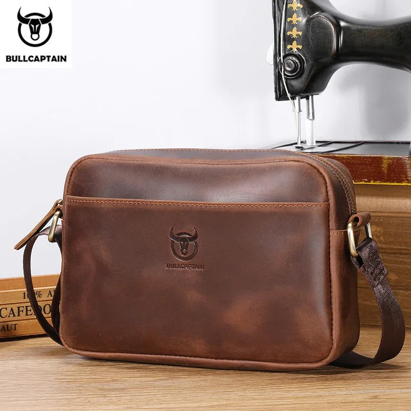 Men's Genuine Leather Shoulder Bag Retro Large Capacity Travel Bag