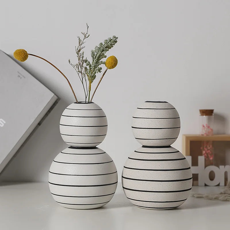 Ceramic Vase Striped Geometric Spheres Flower Arrangement Accessories Ceramic Handicraft Ornaments