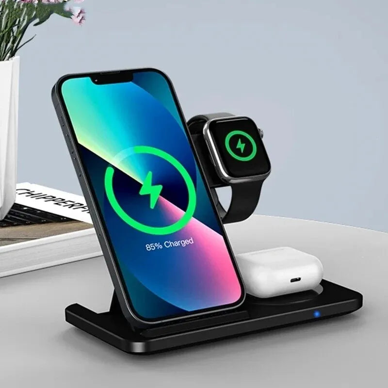 3 in 1 Wireless Charger Stand Pad For iPhone 15 14 13 12 X Max Foldable Fast Charging Station