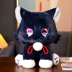 Game Genshin Black Cat Fluffy Impact Wanderer Pet Plush Toy Scaramouche Cat Cosplay Doll Soft Stuffed Pillow