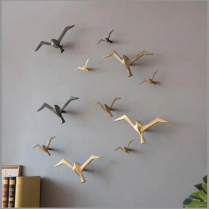 Luxury Pure Copper Seagull Statue Wall Hanging Metal Bird Sculpture Ornament