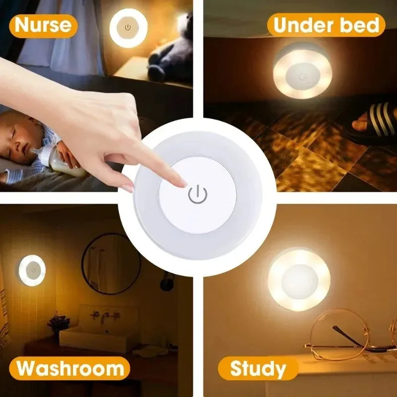 LED Touch Sensor Night Light 3 Modes Dimming Wall Lights Portable USB Rechargeable Night Lamp