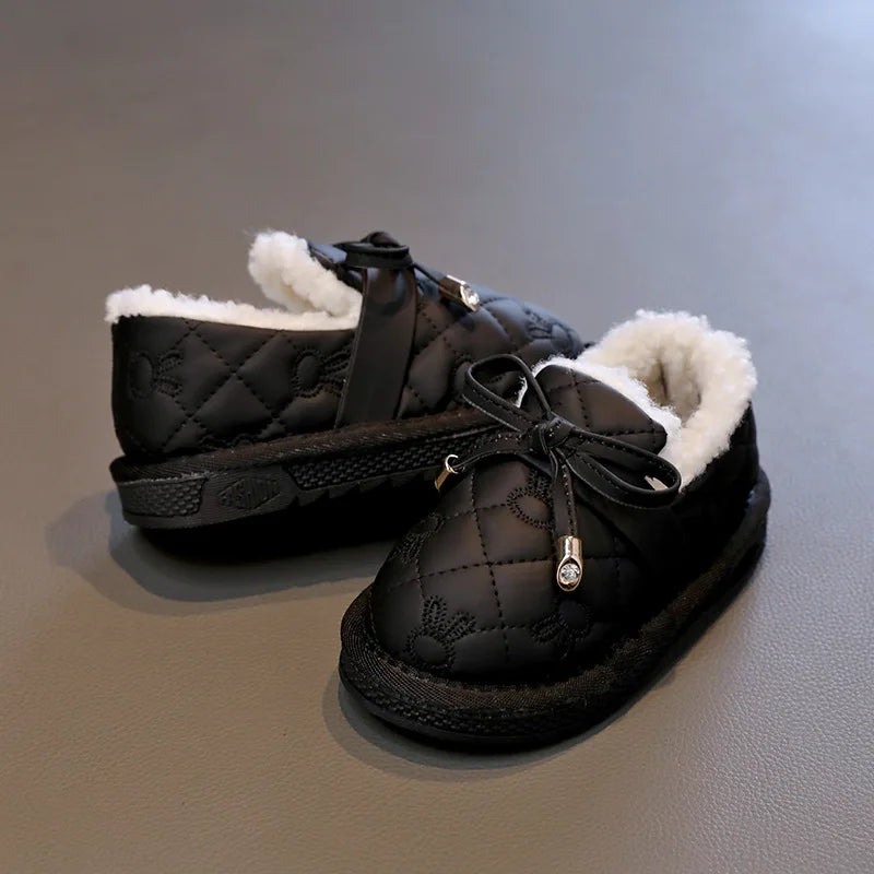 Children Shoe Fashion Soft Soled Toddler Casual Shoes Winter Cotton Inserts Shoe Trendy Leather Cotton Boots Barefoot Shoes Kids