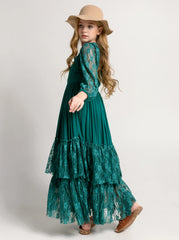 Christmas Girls Lace Long Sleeve Lace Dress Teenage Kids Elegant Princess Party Vestidos Costumes