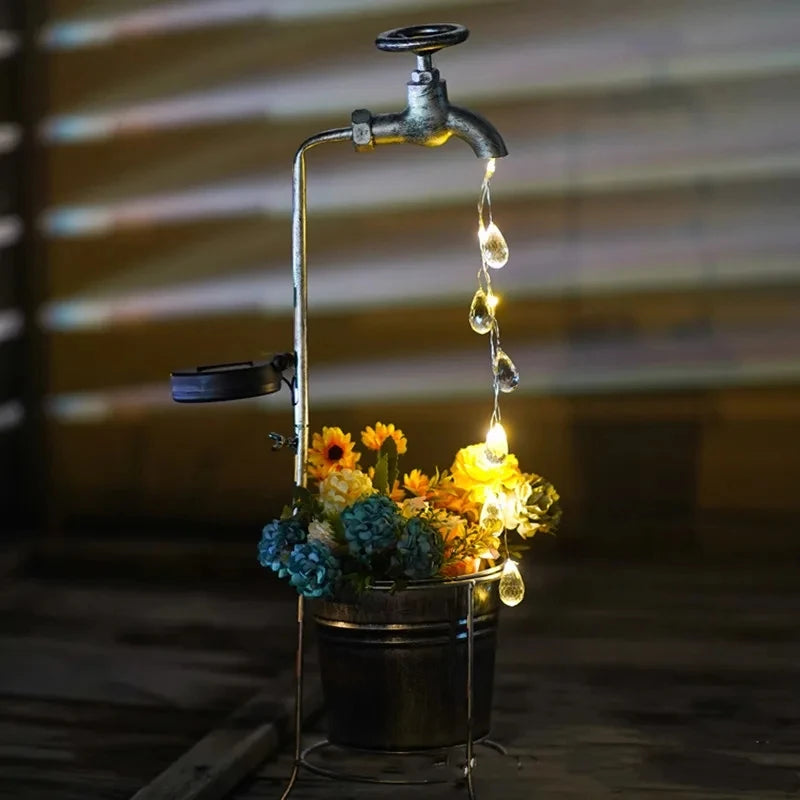 Solar Watering Tap Lights Led Iron Planter Lantern Waterproof Yard Outdoor Garden Decoration