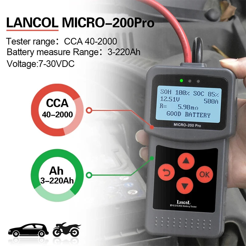 Micro 200 Pro Car Battery Tester Big Clip 12V 40-2000CCA Analyzer For Garage Workshop Auto Mechanical Tools