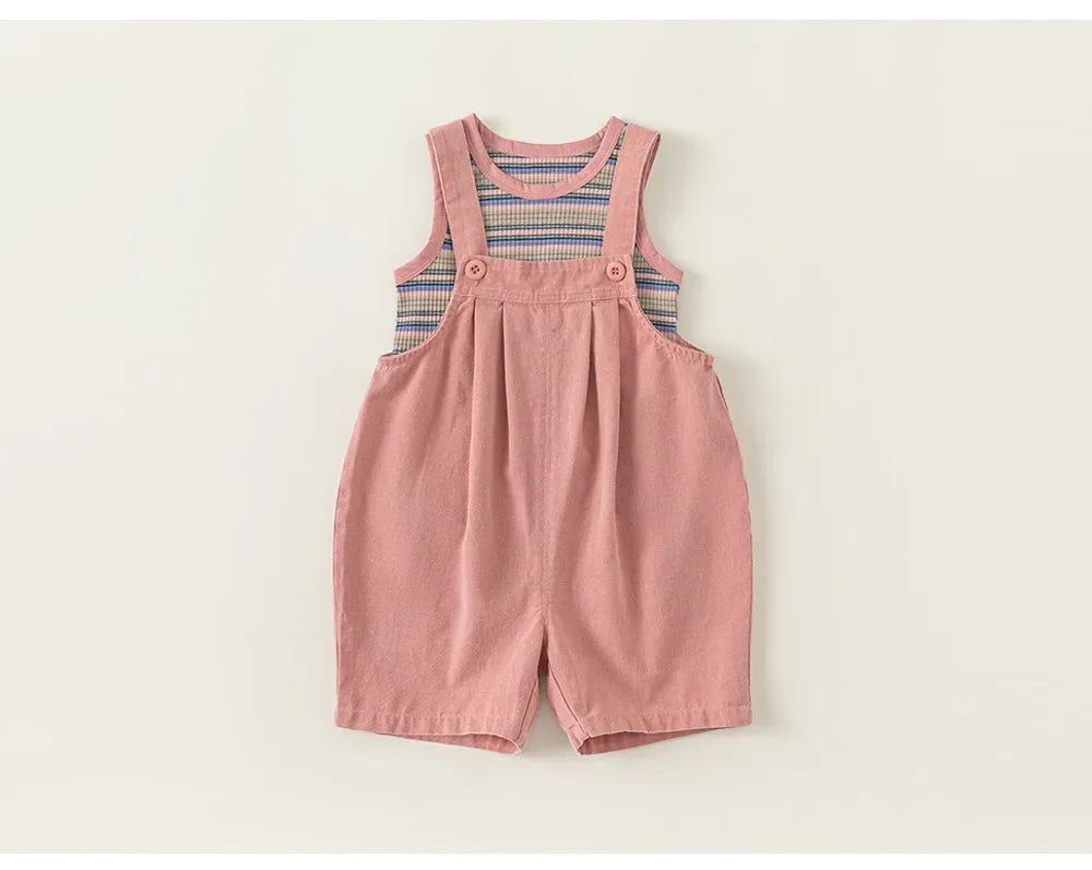 Baby Girl Clothes Suit 2024 Children Summer Clothing New Girls Striped T-shirt Suspenders Boys Two-piece Children Suit