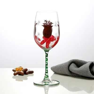 Christmas Print Wine Glass Christmas Decor Red Wine Goblet Creative Hand Drawing Painted Home Party Festival Cups Bar Wine Set