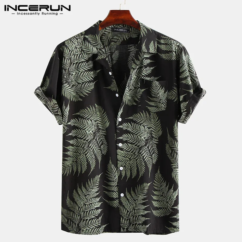 Men Hawaiian Shirt Printing Short Sleeve Lapel Vacation Casual Male Shirts