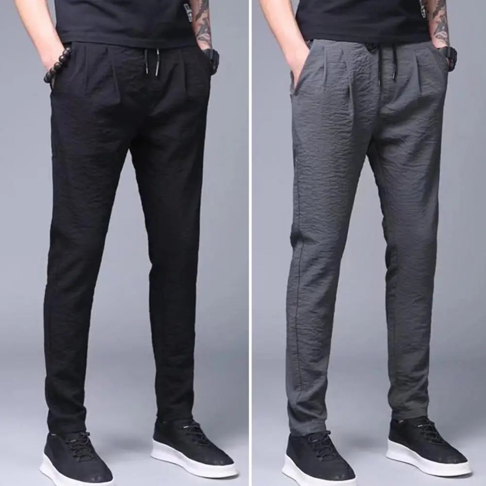 Men Leggings Mid Waists Bottoms All Match Lace-up Straight Sweatpants Jogger Pants