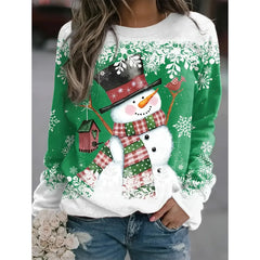 Christmas Women's Long Sleeve Tops Fashionable 3d Snowman Printed Loose Pullovers