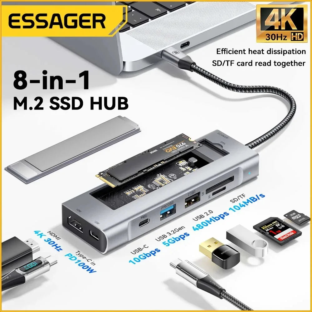 Essager USB HUB 3.0 Multi-Port Splitter USB C to HDMI Type C Adapter Laptop Dock Station